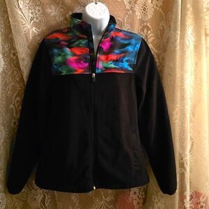 Fila Sport Women's Size S‎ Black  Zip Up Fleece Jacket Rainbow Yoke Pockets